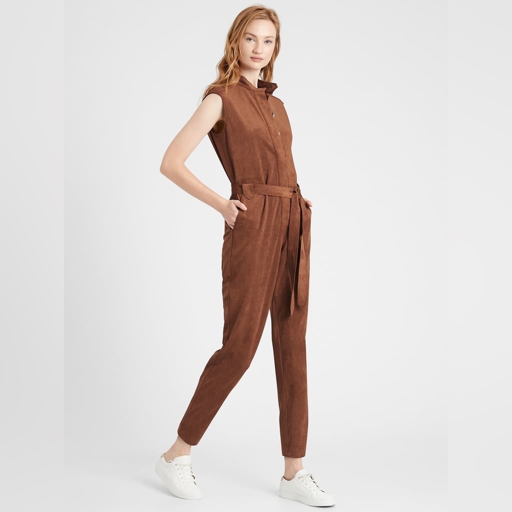 Banana Republic vegan suede utility jumpsuit size 6 tall